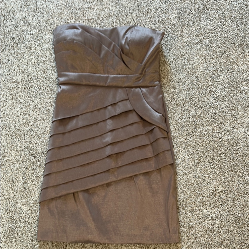 Max and Cleo shimmery champagne strapless cocktail dress